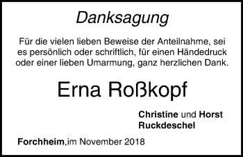Anzeige von Erna Roßkopf von MGO