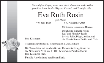 Anzeige von Eva Ruth Rosin von MGO