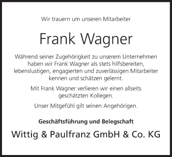 Anzeige von Frank Wagner von MGO
