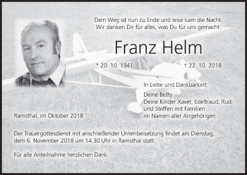 Anzeige von Franz Helm von MGO