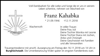 Anzeige von Franz Kahabka von MGO