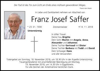 Anzeige von Franz Josef Saffer von MGO
