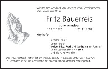 Anzeige von Fritz Bauerreis von MGO