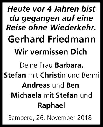 Anzeige von Gerhard Friedmann von MGO