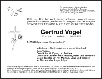 Anzeige von Gertrud Vogel von MGO