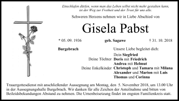 Anzeige von Gisela Pabst von MGO