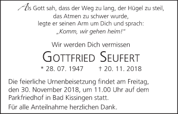 Anzeige von Gottfried Seufert von MGO