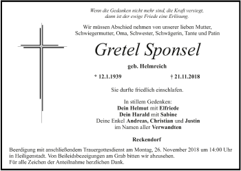 Anzeige von Gretel Sponsel von MGO