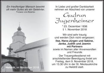 Anzeige von Gudrun Jugenheimer von MGO