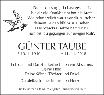Anzeige von Günter Taube von MGO