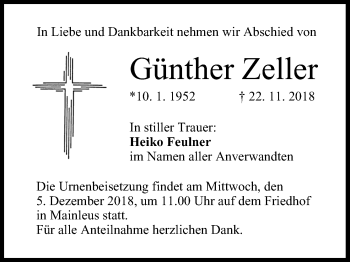Anzeige von Günther Zeller von MGO
