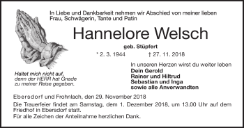 Anzeige von Hannelore Welsch von MGO