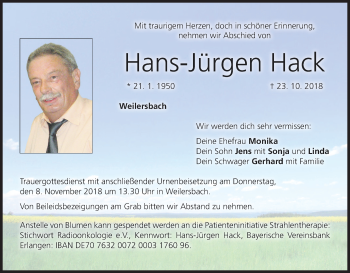 Anzeige von Hans-Jürgen Hack von MGO