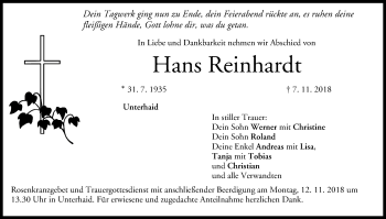 Anzeige von Hans Reinhardt von MGO