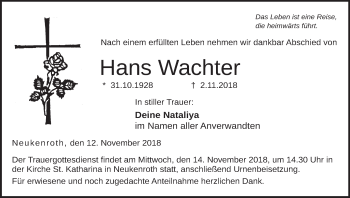 Anzeige von Hans Wachter von MGO