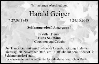 Anzeige von Harald Geiger von MGO