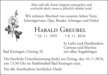 Anzeige von Harald Greubel von MGO