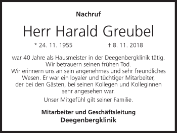 Anzeige von Harald Greubel von MGO