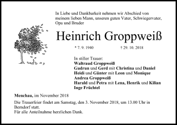 Anzeige von Heinrich Groppweiß von MGO