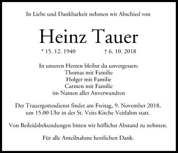 Anzeige von Heinz Tauer von MGO