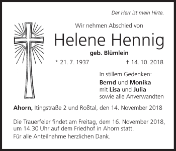 Anzeige von Helene Hennig von MGO