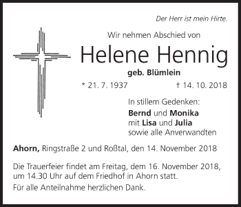 Anzeige von Helene Hennig von MGO