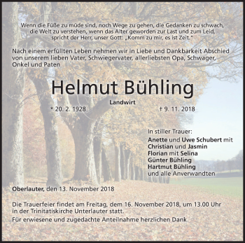 Anzeige von Helmut Bühling von MGO