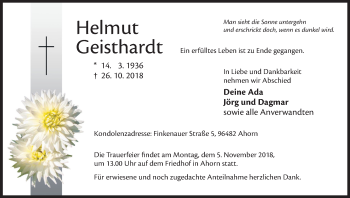 Anzeige von Helmut Geisthardt von MGO