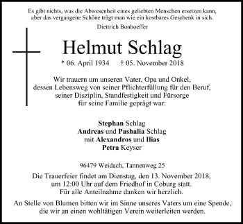 Anzeige von Helmut Schlag von MGO
