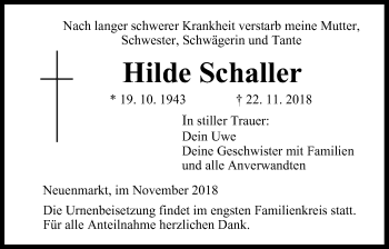 Anzeige von Hilde Schaller von MGO
