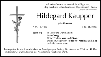 Anzeige von Hildegard Kaupper von MGO