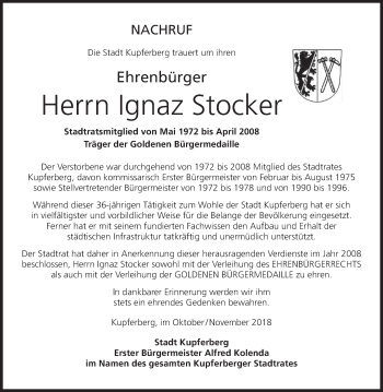 Anzeige von Ignaz Stocker von MGO