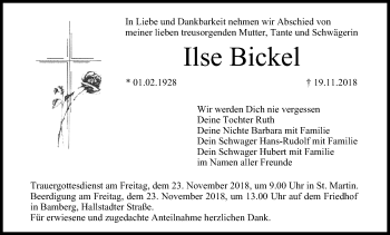 Anzeige von Ilse Bickel von MGO