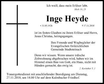Anzeige von Inge Heyde von MGO