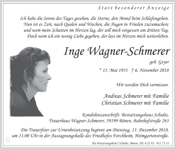 Anzeige von Inge Wagner-Schmerer von MGO