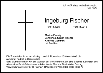 Anzeige von Ingeburg Fischer von MGO