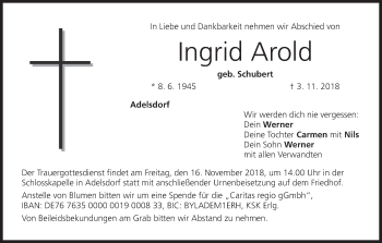 Anzeige von Ingrid Arold von MGO