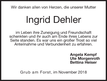 Anzeige von Ingrid Dehler von MGO
