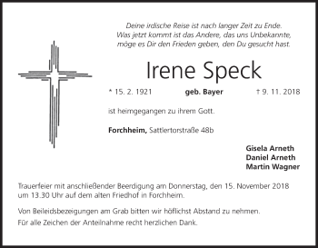 Anzeige von Irene Speck von MGO