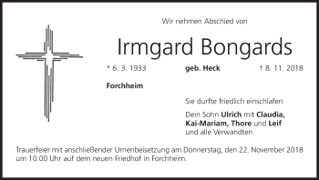 Anzeige von Irmgard Bongards von MGO
