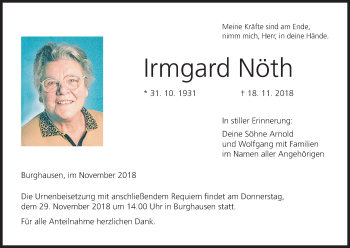 Anzeige von Irmgard Nöth von MGO