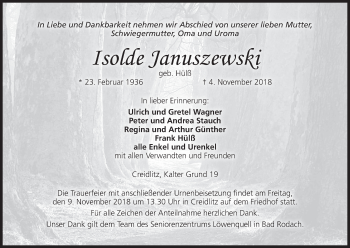 Anzeige von Isolde Januszewski von MGO