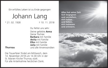 Anzeige von Johann Lang von MGO