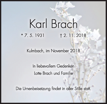 Anzeige von Karl Brach von MGO
