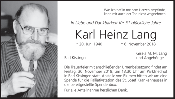 Anzeige von Karl Heinz Lang von MGO