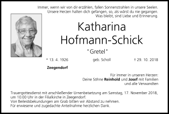 Anzeige von Katharina Hofmann-Schick von MGO