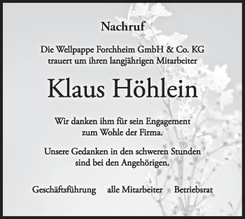 Anzeige von Klaus Höhlein von MGO