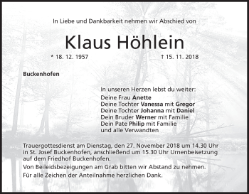 Anzeige von Klaus Höhlein von MGO