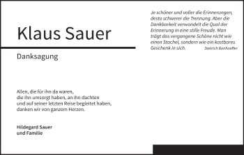 Anzeige von Klaus Sauer von MGO