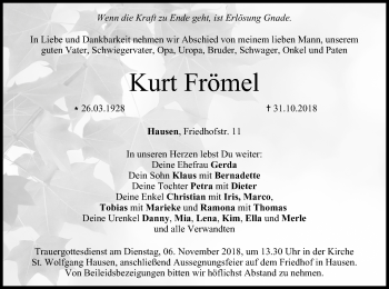 Anzeige von Kurt Frömel von MGO
